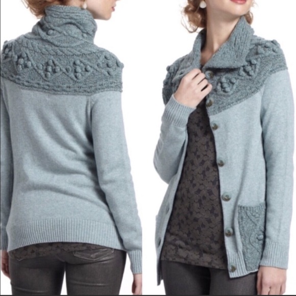 EUC Anthropologie Sleeping on Snow Fair Isle Style Funnel Neck Cardigan - Picture 2 of 11